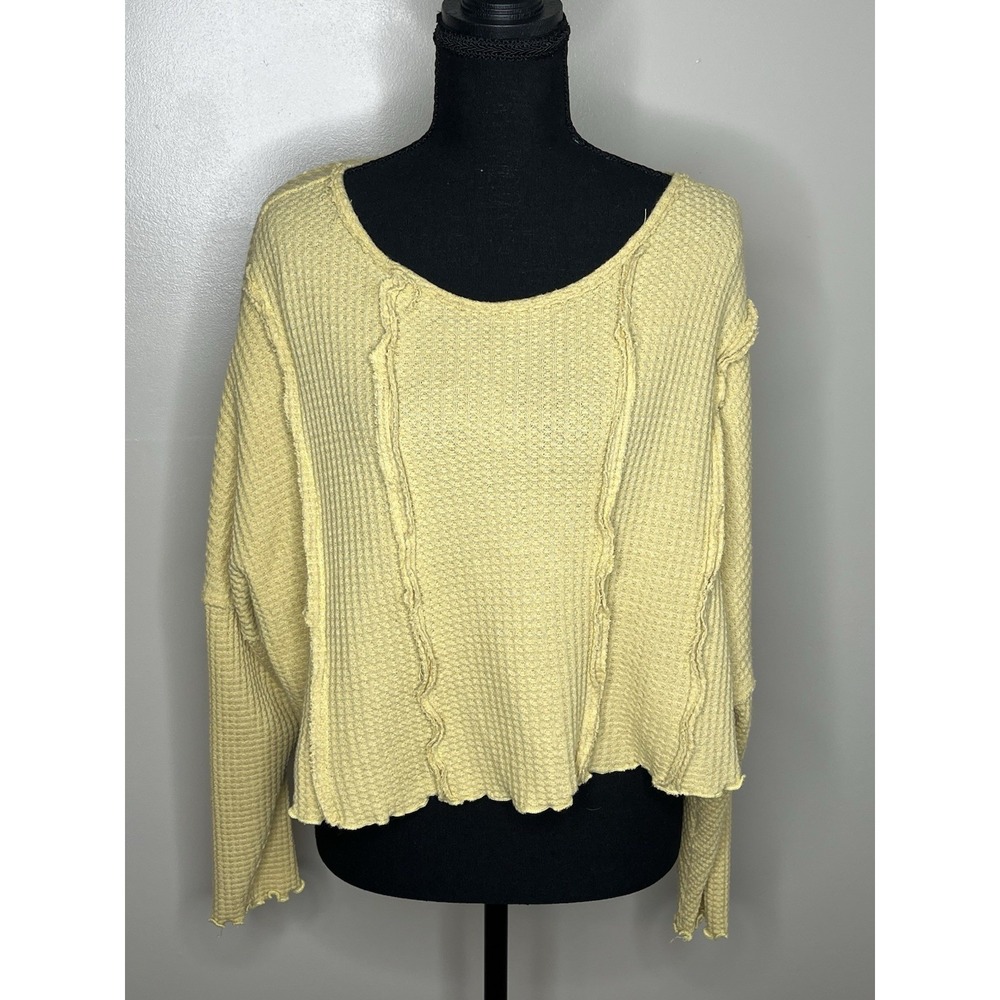 Charlotte Avery Women's Yellow Ribbed Knit Cropped Sweater Fits Like Oversized S